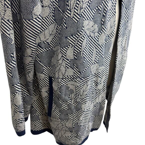 Lands End Womens Navy Blue Open Cardigan Longline Sweater Floral Stripes sz 1X - Picture 2 of 16